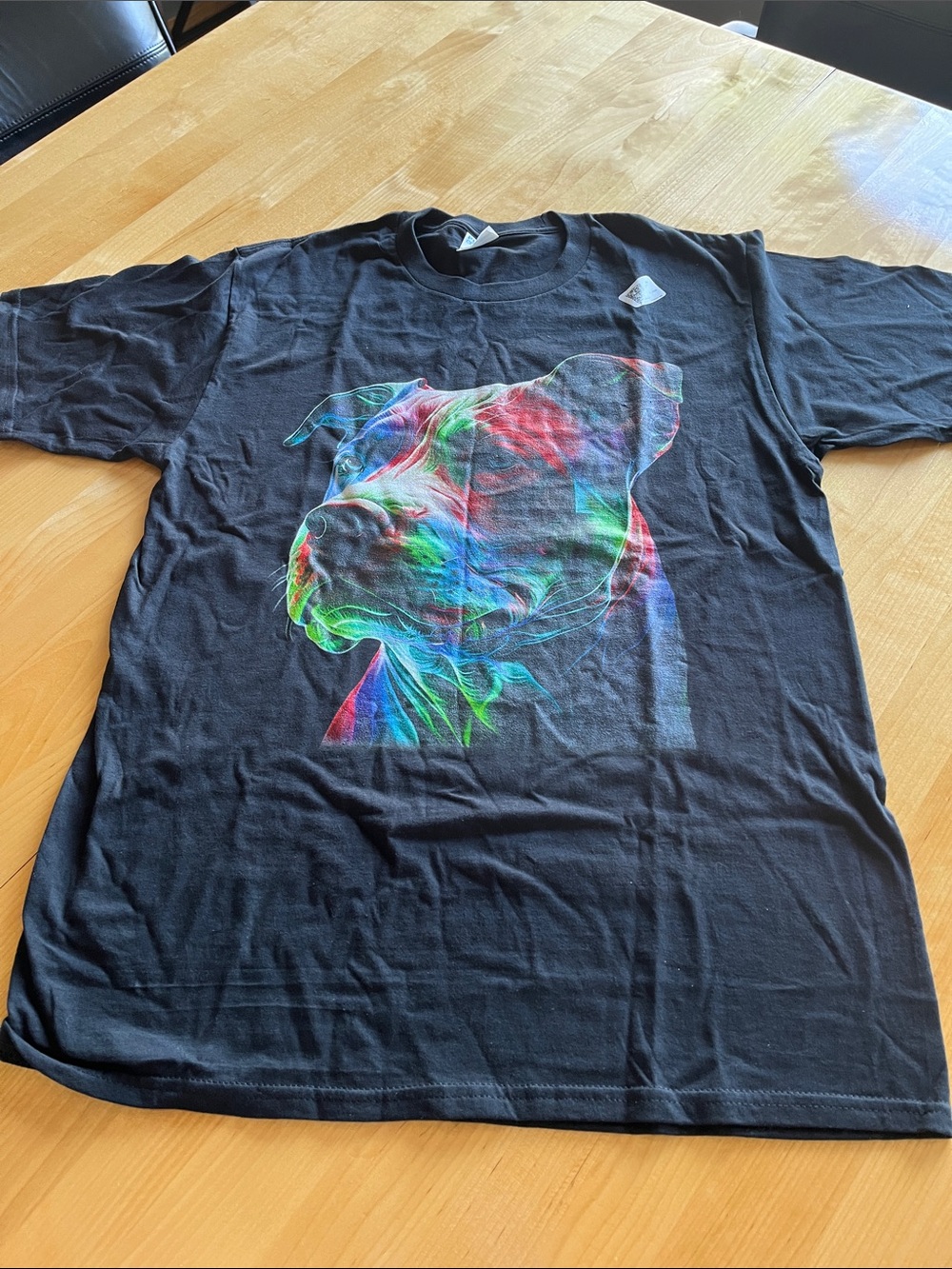 Black Graphic T-Shirt with Multicolor Dog Design